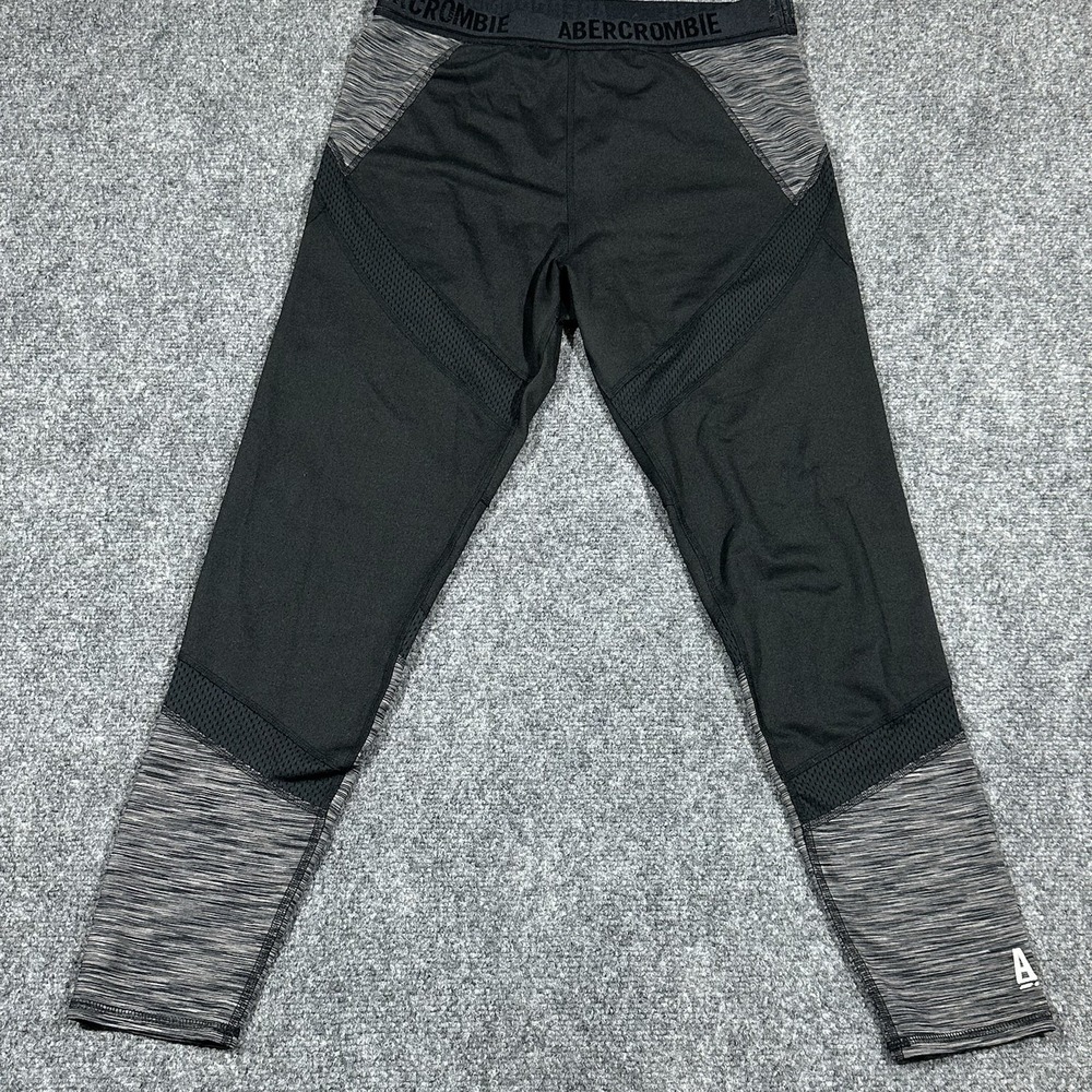 Abercrombie & Fitch Womens Black Gray Space Dye Mesh Active Leggings Large